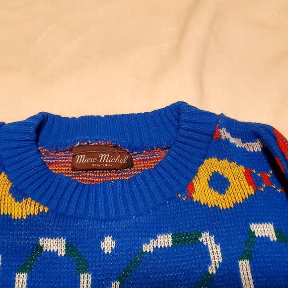 Vintage Marc Michel New York Sweater Men Blue Geometric Knit Pullover - Picture 9 of 12